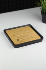 Stolik herbaciany kwadratowy z bambusem 22x22x3cm – kamionkowa taca do herbaty